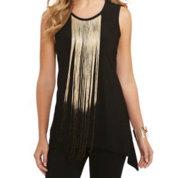 Black sleeveless fringe top. - Picture 1 of 11